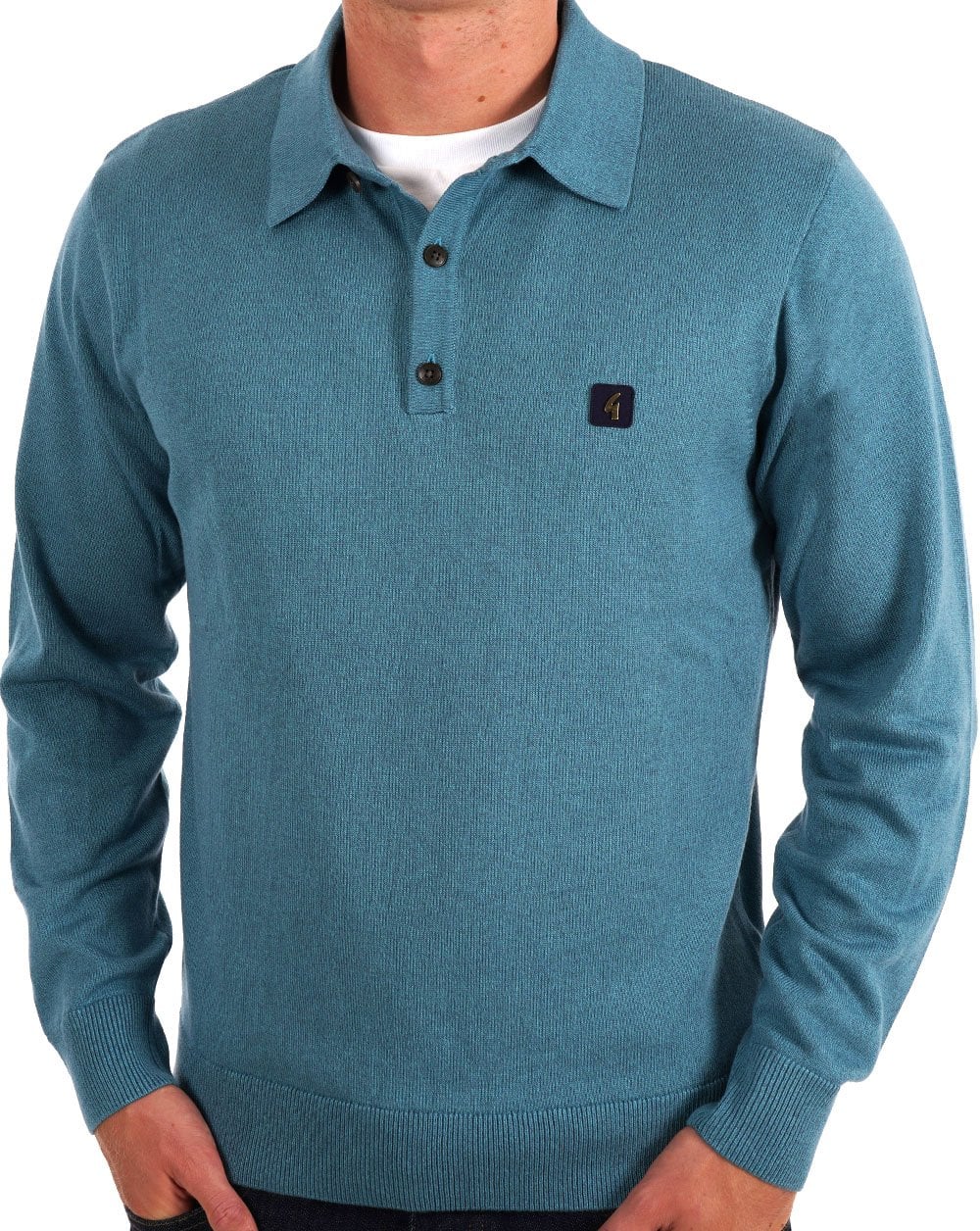 Gabicci Vintage Francesco LS Knitted Polo Teal - Image 3