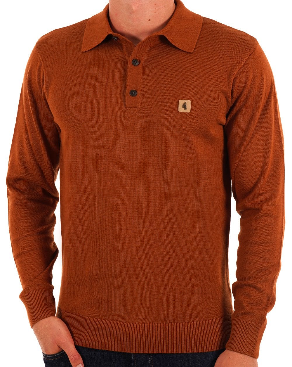 Gabicci Vintage Francesco LS Knitted Polo Toffee - Image 3