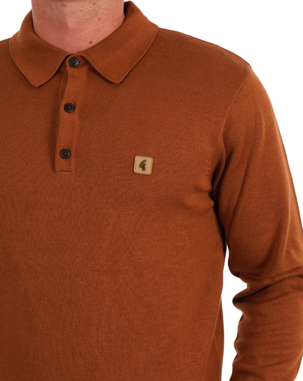Gabicci Vintage Francesco LS Knitted Polo Walnut - Image 2