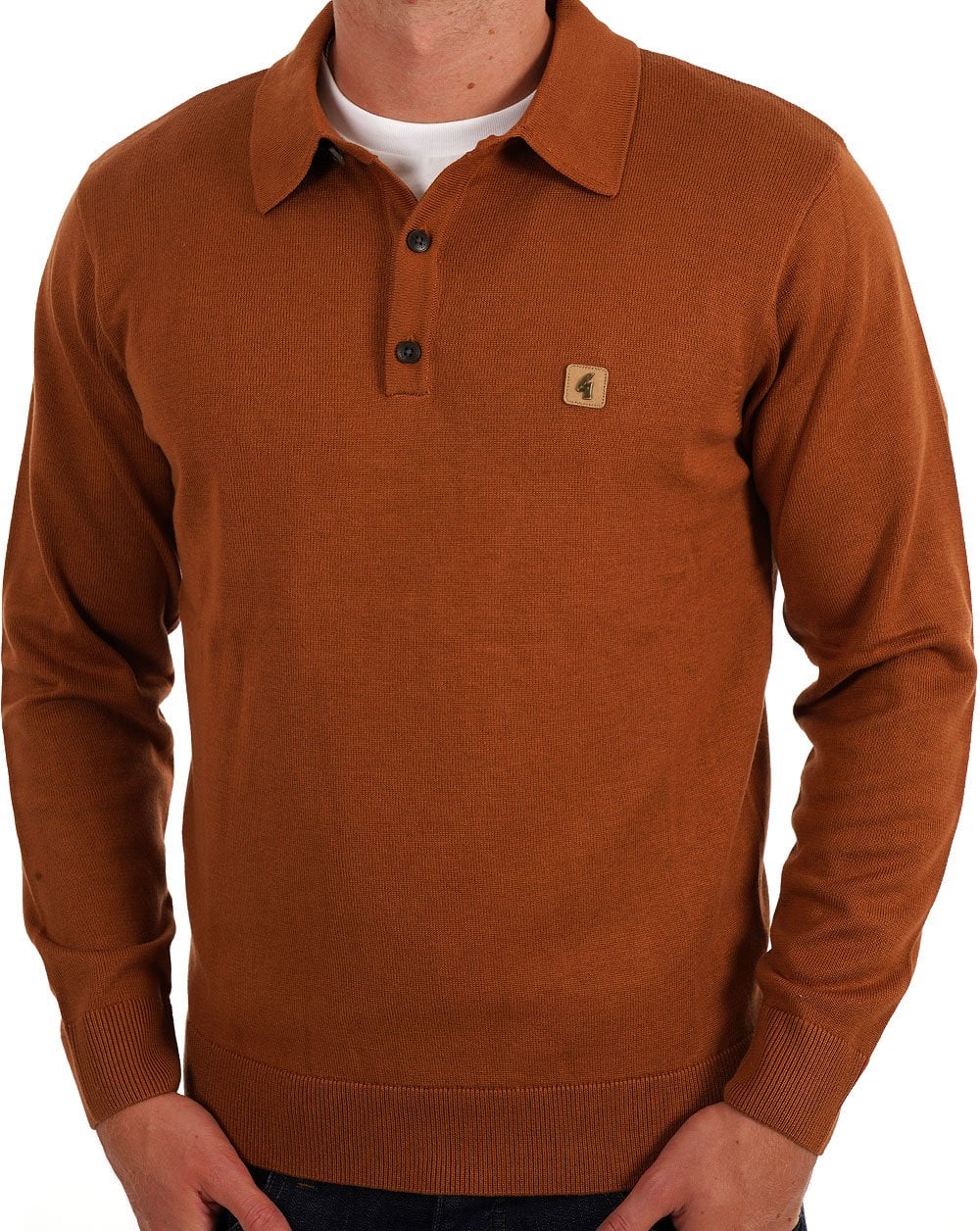 Gabicci Vintage Francesco LS Knitted Polo Walnut - Image 3