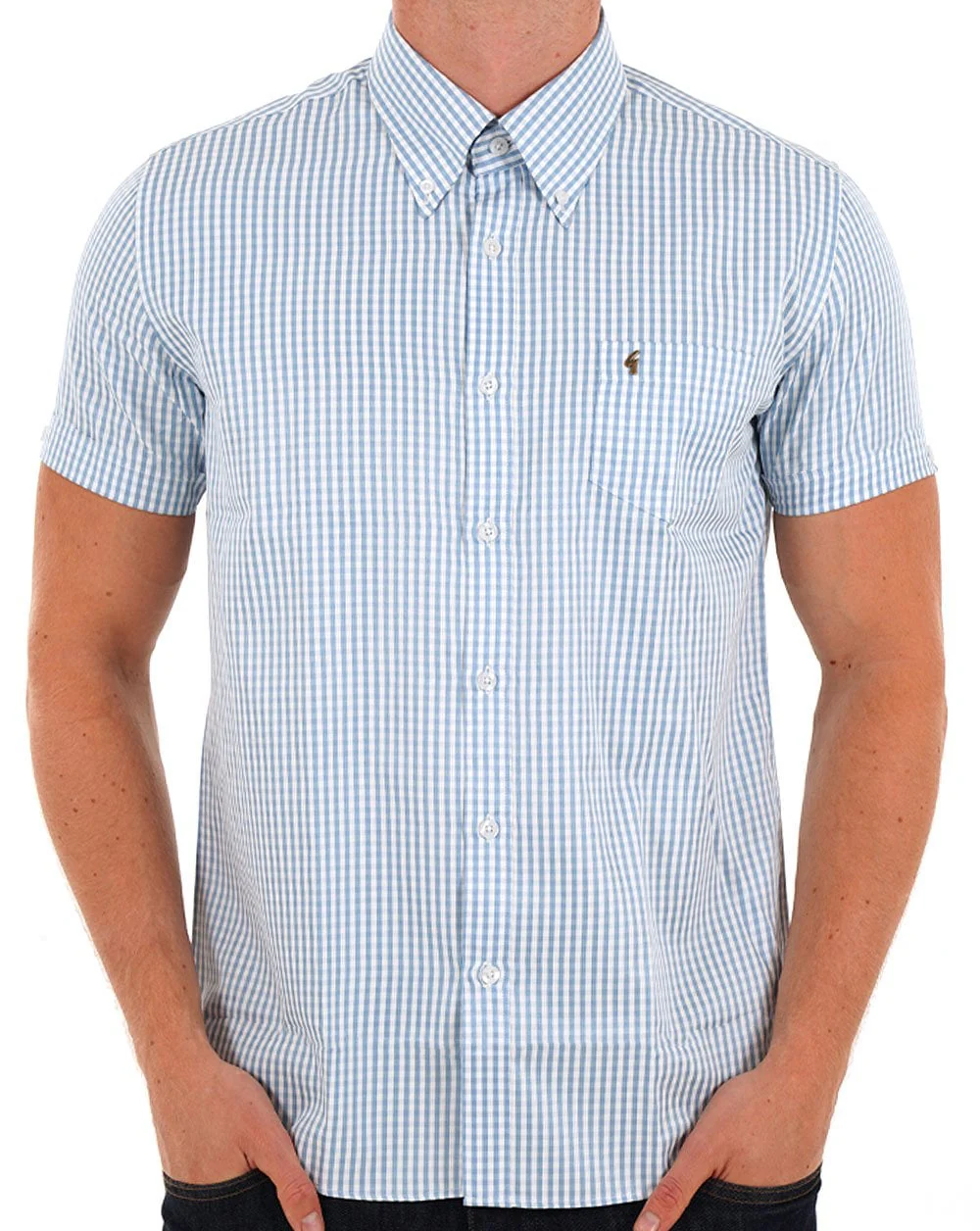 Gabicci Vintage Frazer Gingham Shirt Aqua - Image 2