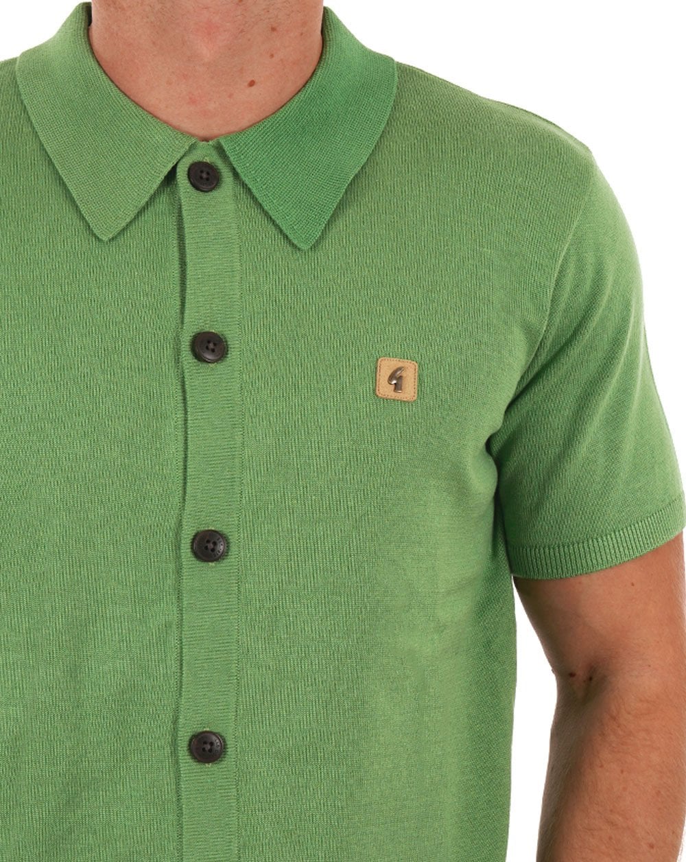 Gabicci Vintage Full Button Knit Polo Fresh Green - Image 2