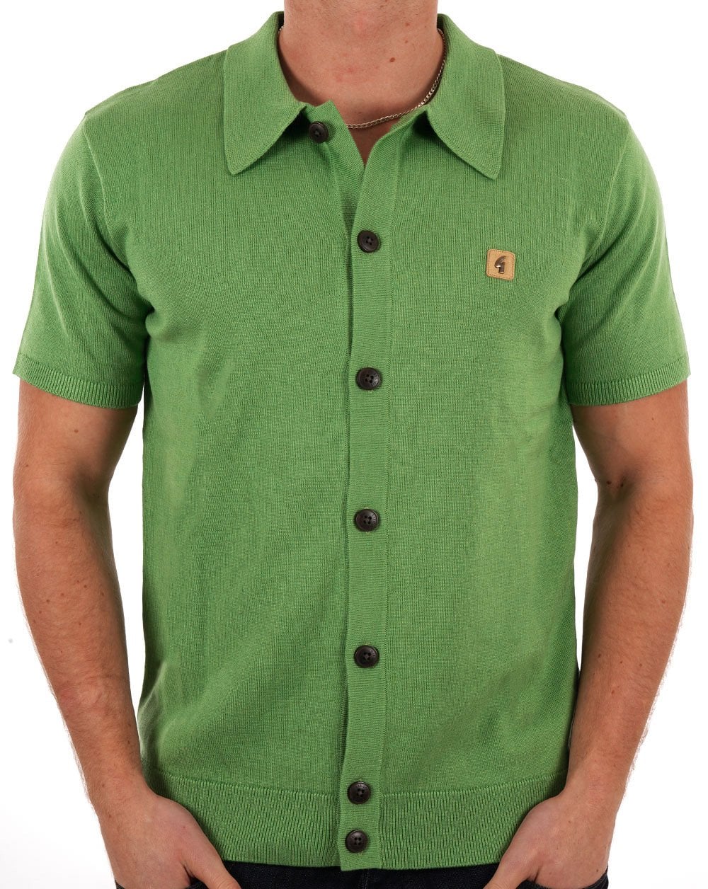 Gabicci Vintage Full Button Knit Polo Fresh Green - Image 3