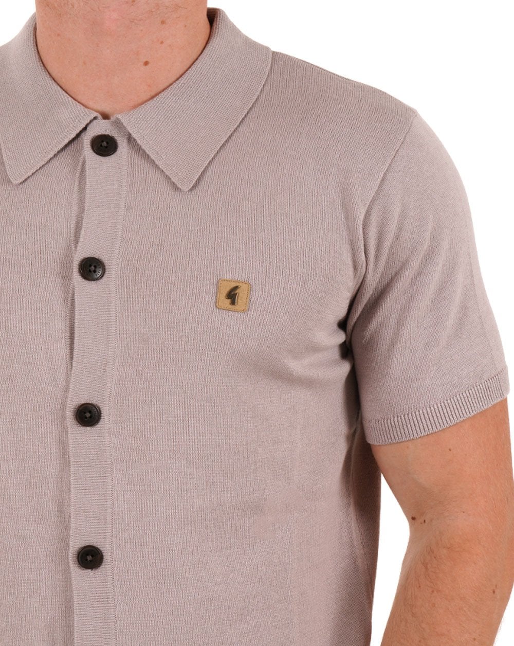Gabicci Vintage Full Button Knit Polo Mushroom - Image 2
