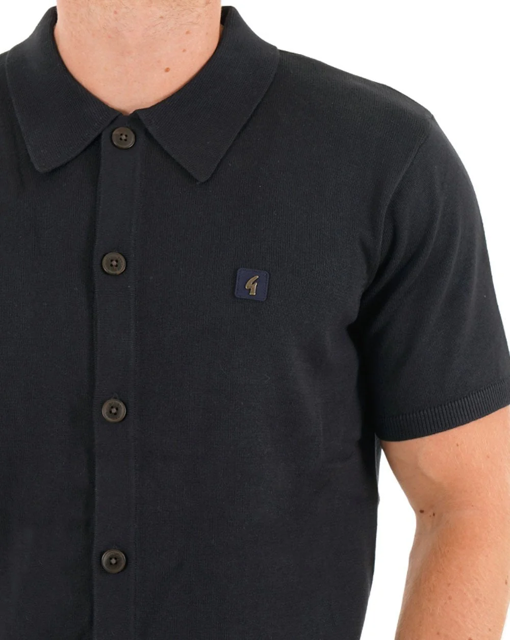 Gabicci Vintage Full Button Knit Polo Navy - Image 2