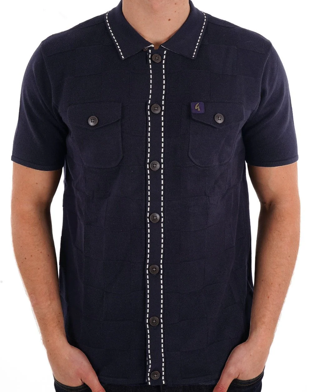 Gabicci Vintage Full Button Knitted Polo Navy