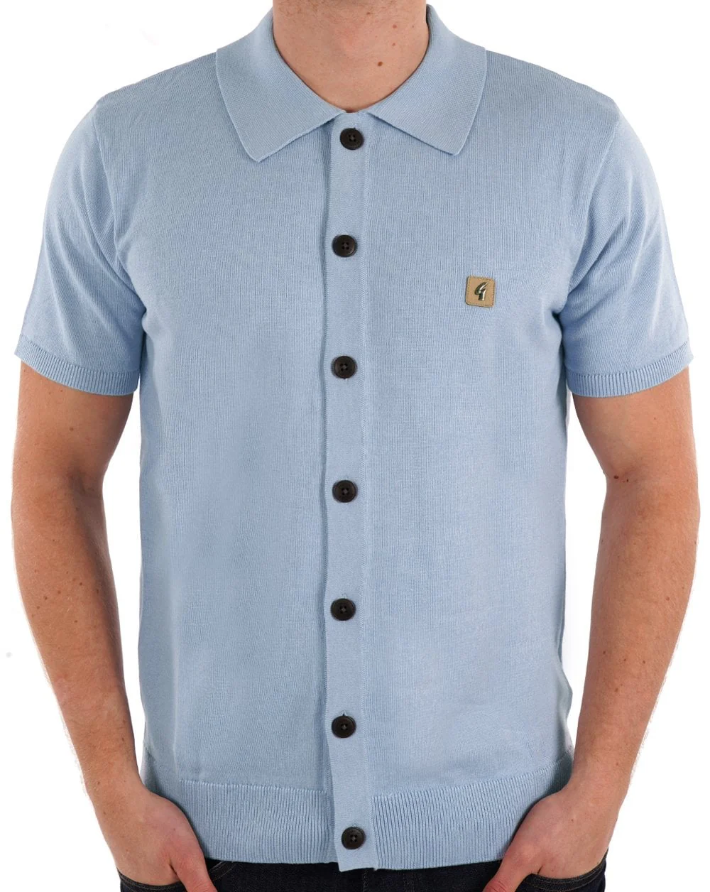 Gabicci Vintage Full Button Polo Shirt Sky