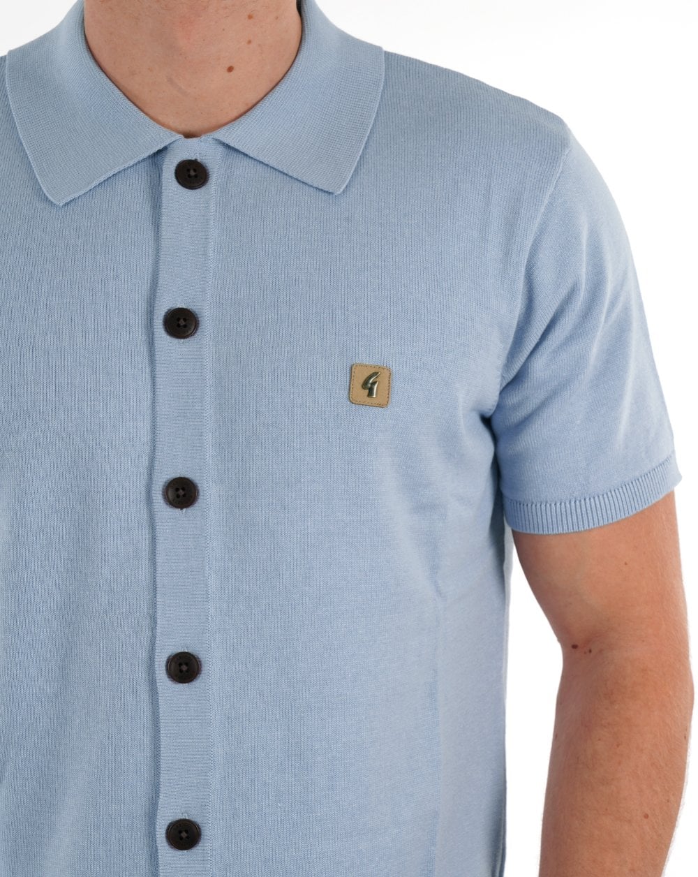 Gabicci Vintage Full Button Polo Shirt Sky - Image 2