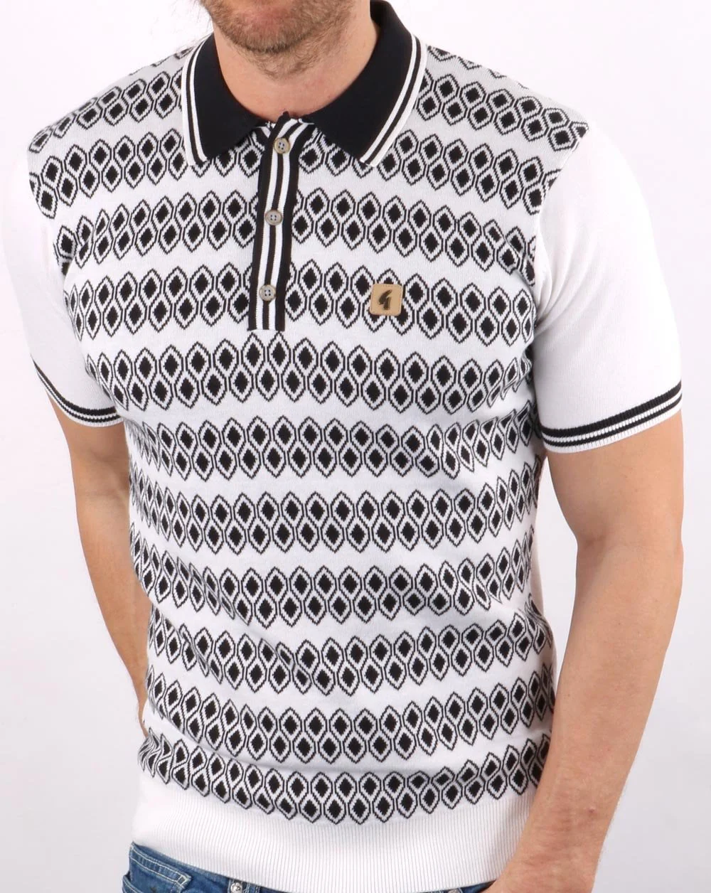 Gabicci Vintage Gable Knitted Polo White/Navy