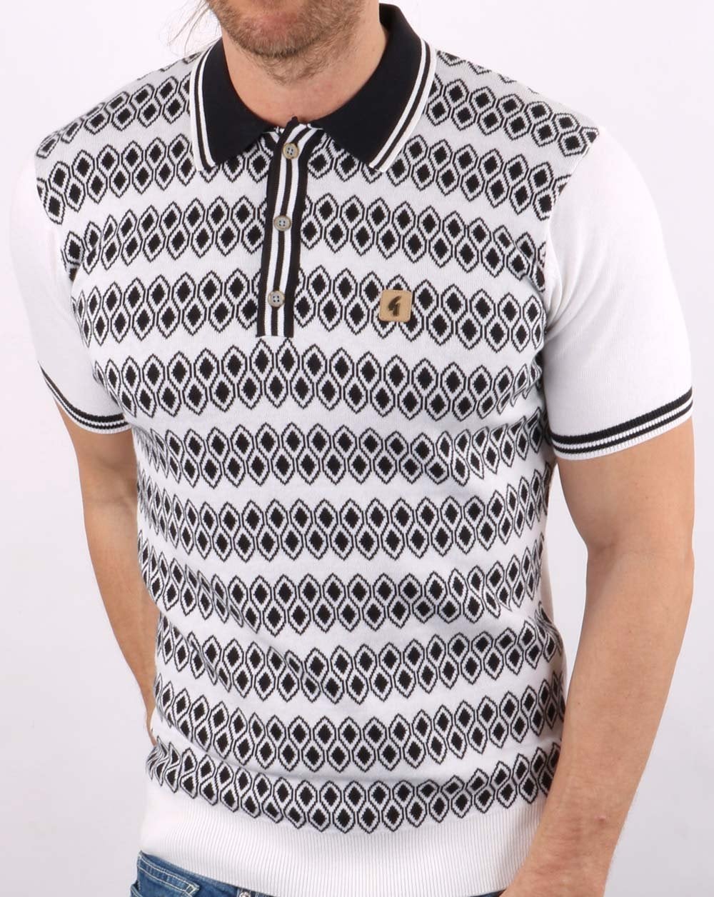 Gabicci Vintage Gable Knitted Polo White/Navy - Image 3