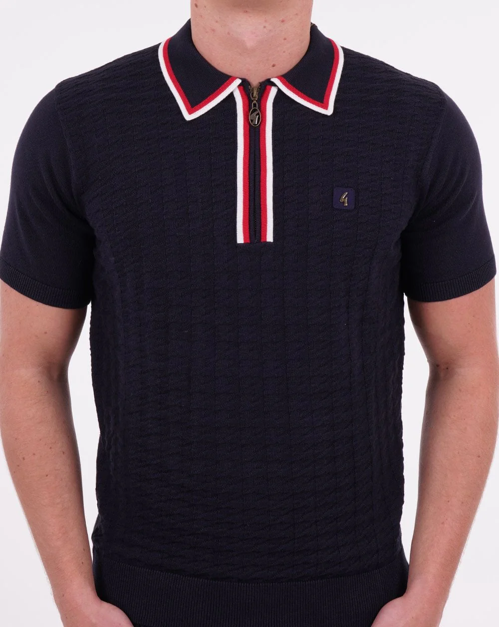 Gabicci Vintage Garner Zip Knit Polo Navy