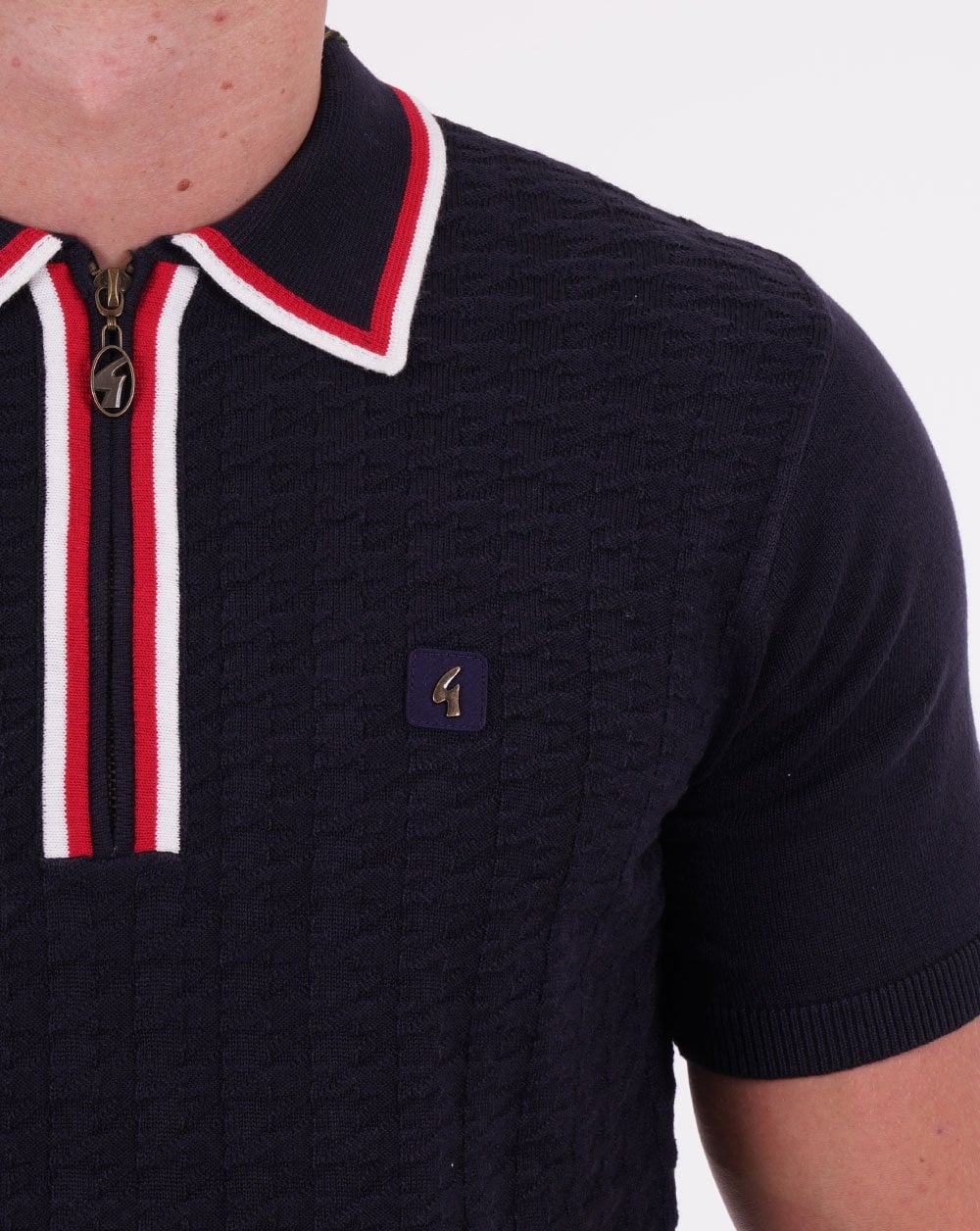 Gabicci Vintage Garner Zip Knit Polo Navy - Image 2