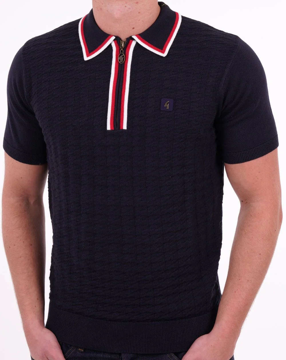 Gabicci Vintage Garner Zip Knit Polo Navy - Image 3