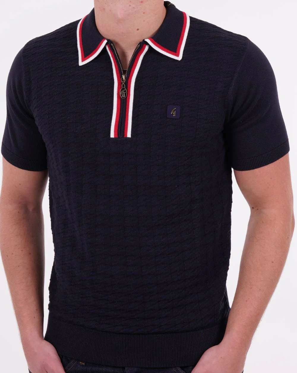 Gabicci Vintage Garner Zip Knit Polo Navy - Image 4