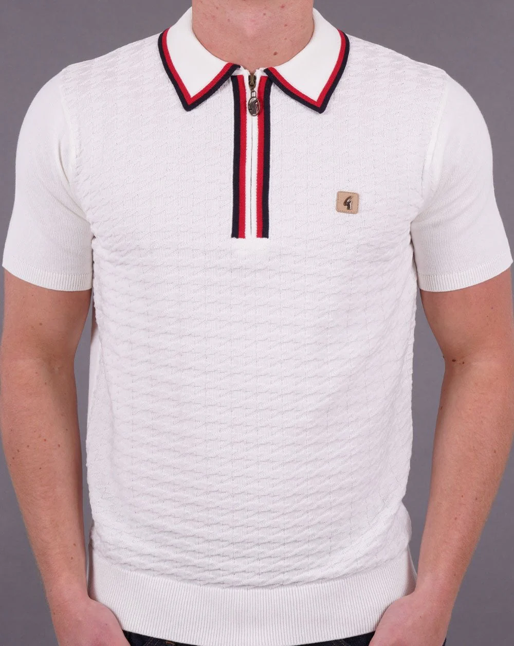 Gabicci Vintage Garner Zip Knit Polo White