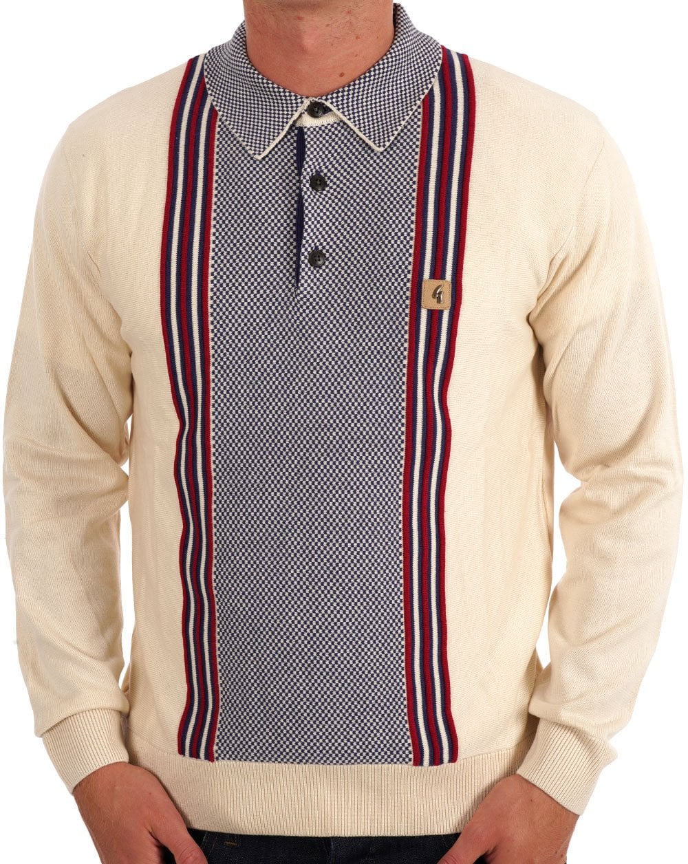 Gabicci Vintage Hadon Knitted LS Polo Cream