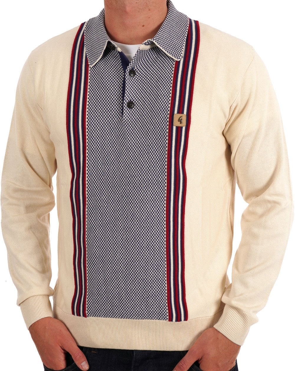 Gabicci Vintage Hadon Knitted LS Polo Cream - Image 3