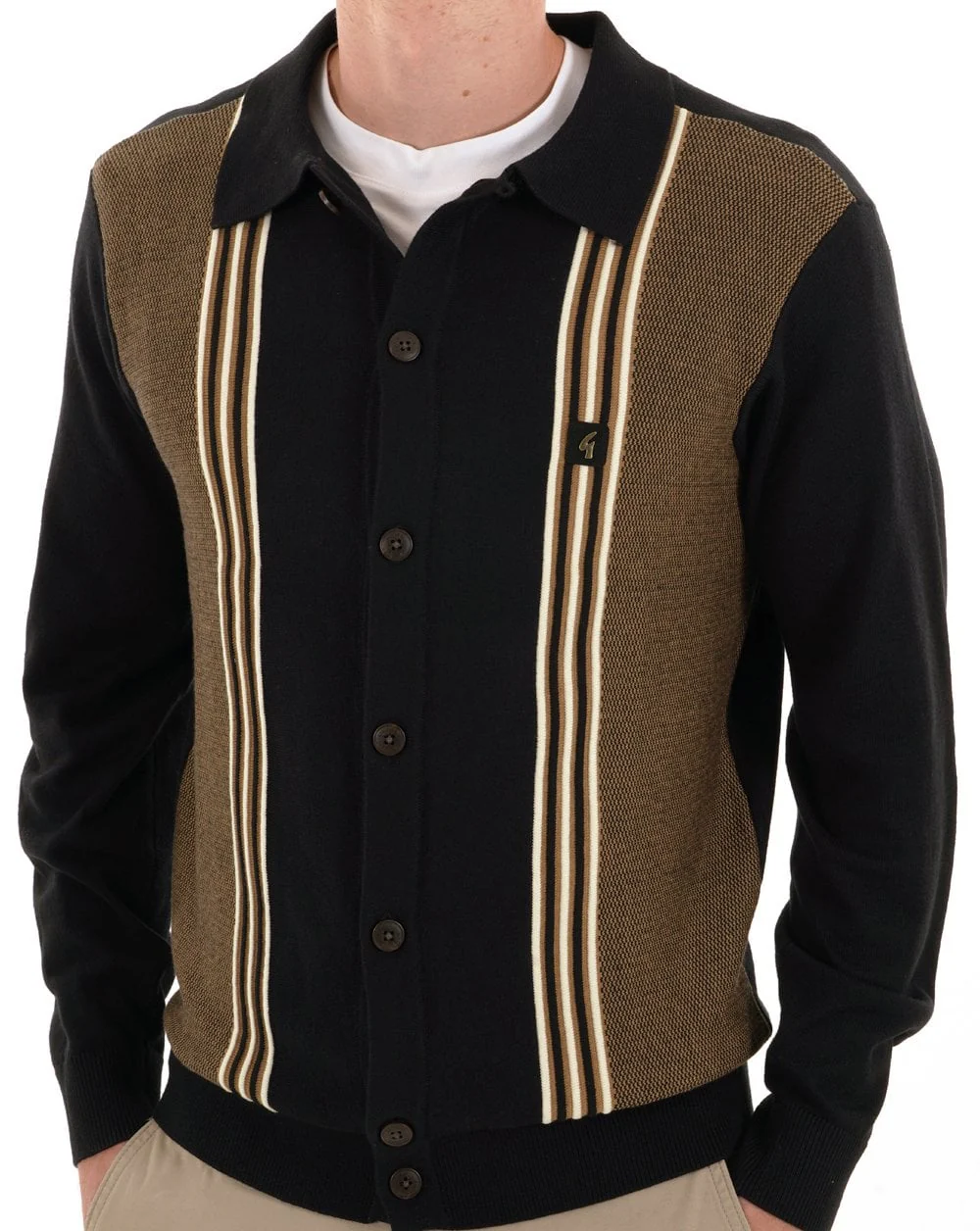 Gabicci Vintage Hanson Button Through Knit Black Nutmeg - Image 3