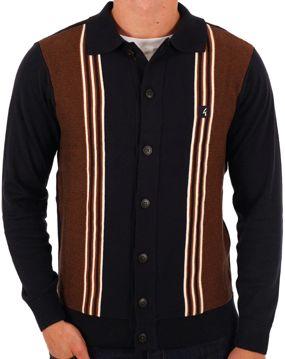 Gabicci Vintage Hanson Button Through Knit Navy - Image 4