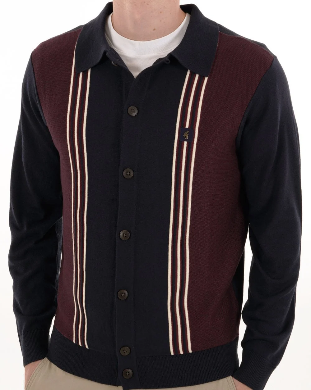 Gabicci Vintage Hanson Cardigan Knit Navy Mulberry - Image 2