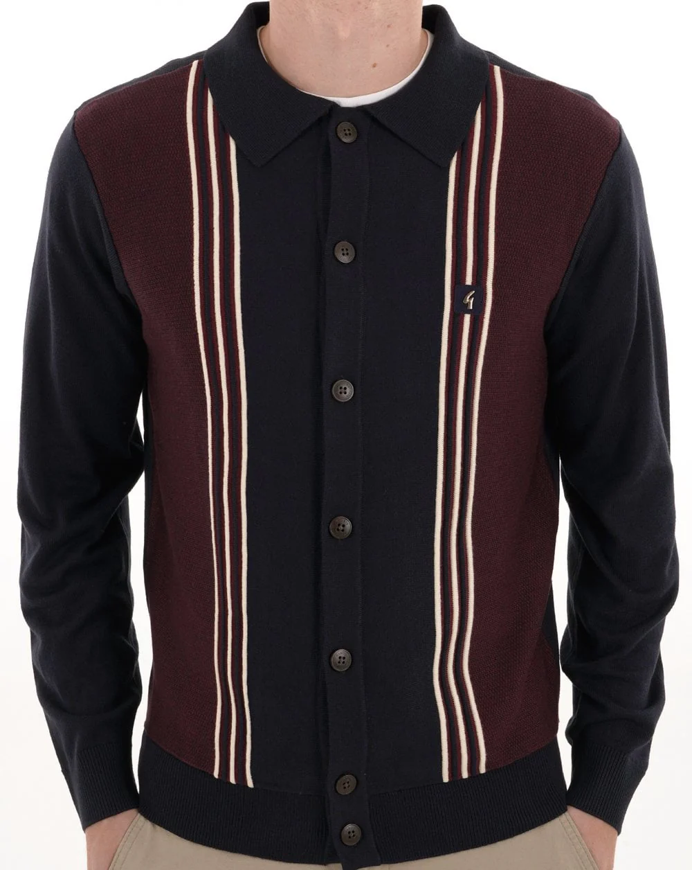 Gabicci Vintage Hanson Cardigan Knit Navy Mulberry - Image 3