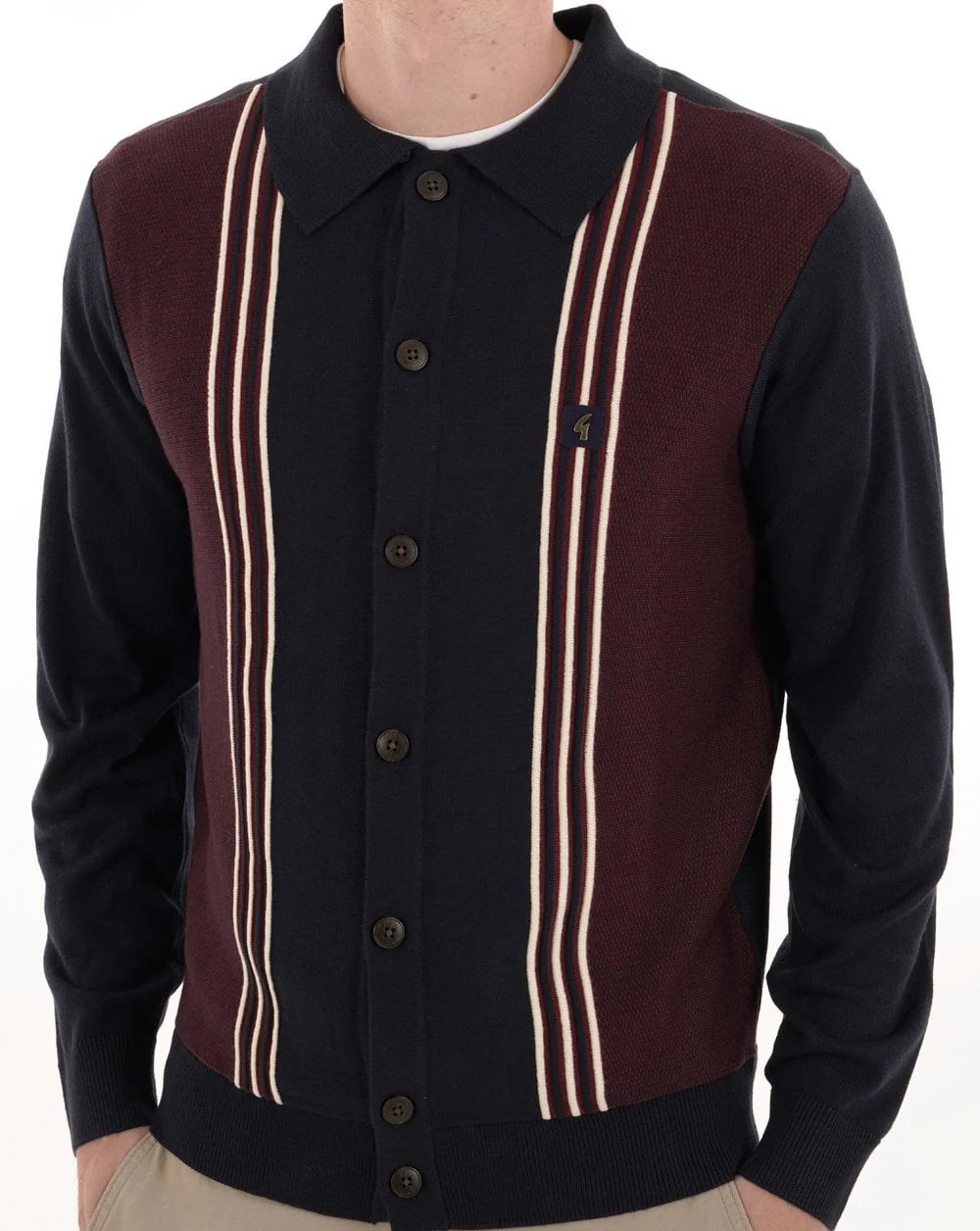 Gabicci Vintage Hanson Cardigan Knit Navy Mulberry - Image 4