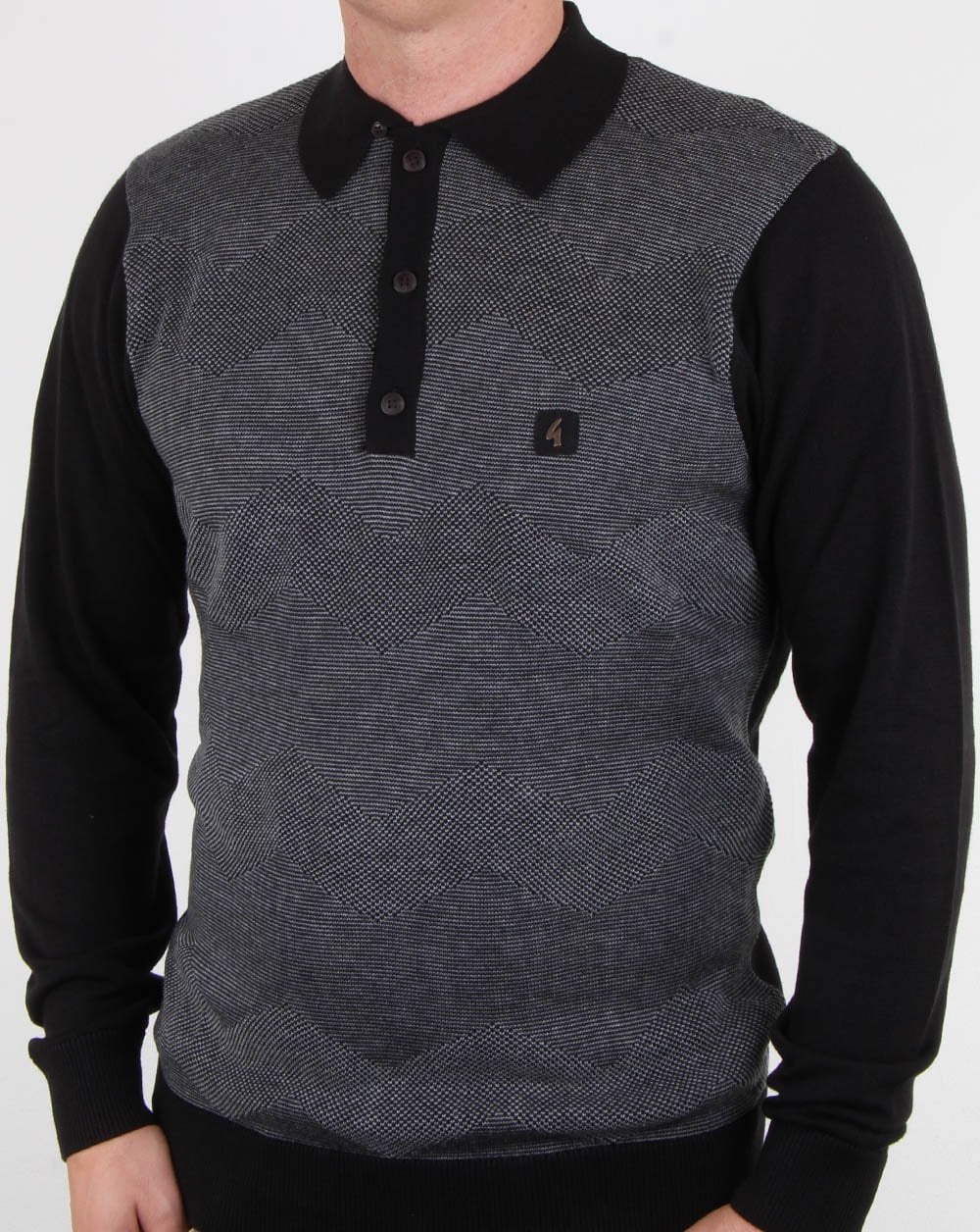 Gabicci Vintage Harcourt Long Sleeve Polo Black