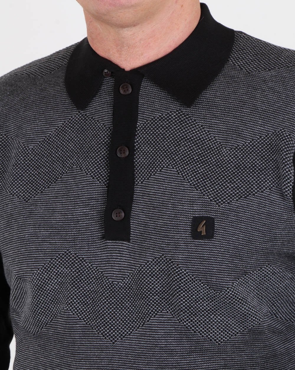 Gabicci Vintage Harcourt Long Sleeve Polo Black - Image 2