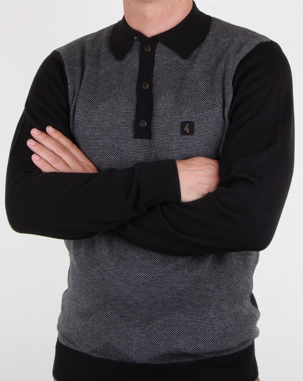 Gabicci Vintage Harcourt Long Sleeve Polo Black - Image 3