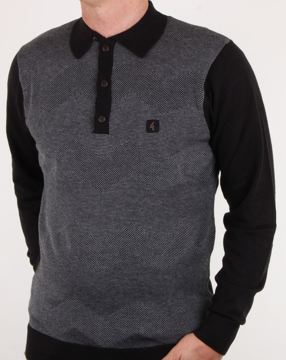 Gabicci Vintage Harcourt Long Sleeve Polo Black - Image 4