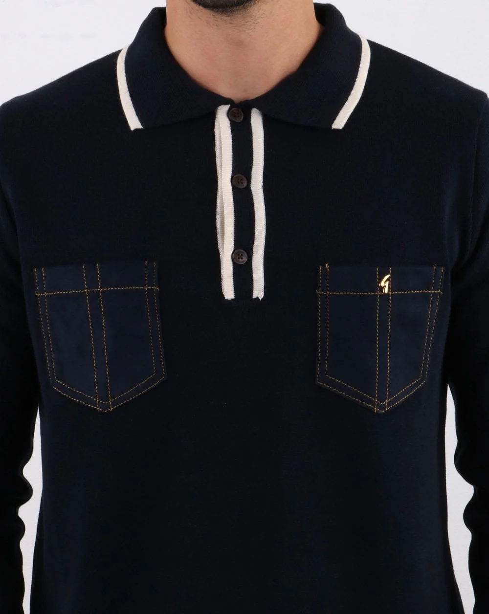 Gabicci Vintage Hatchet Polo Shirt Navy - Image 3