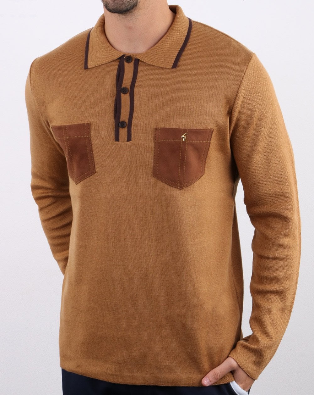 Gabicci Vintage Hatchet Polo Shirt Toffee - Image 2