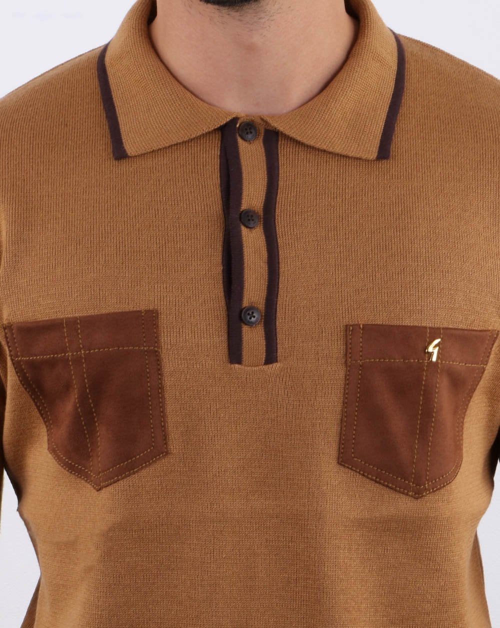 Gabicci Vintage Hatchet Polo Shirt Toffee - Image 3