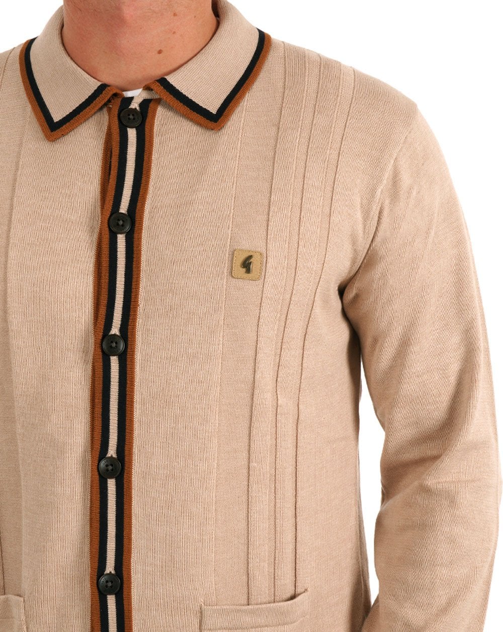 Gabicci Vintage Humphrey LS Knitted Polo Light Sand - Image 2