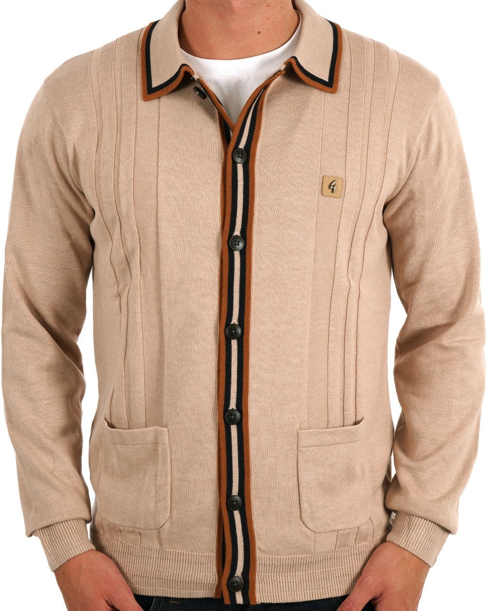 Gabicci Vintage Humphrey LS Knitted Polo Light Sand - Image 3