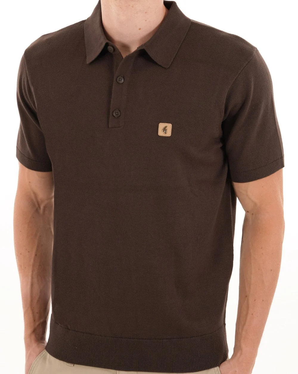 Gabicci Vintage Jackson Knit Polo DK Brown - Image 3