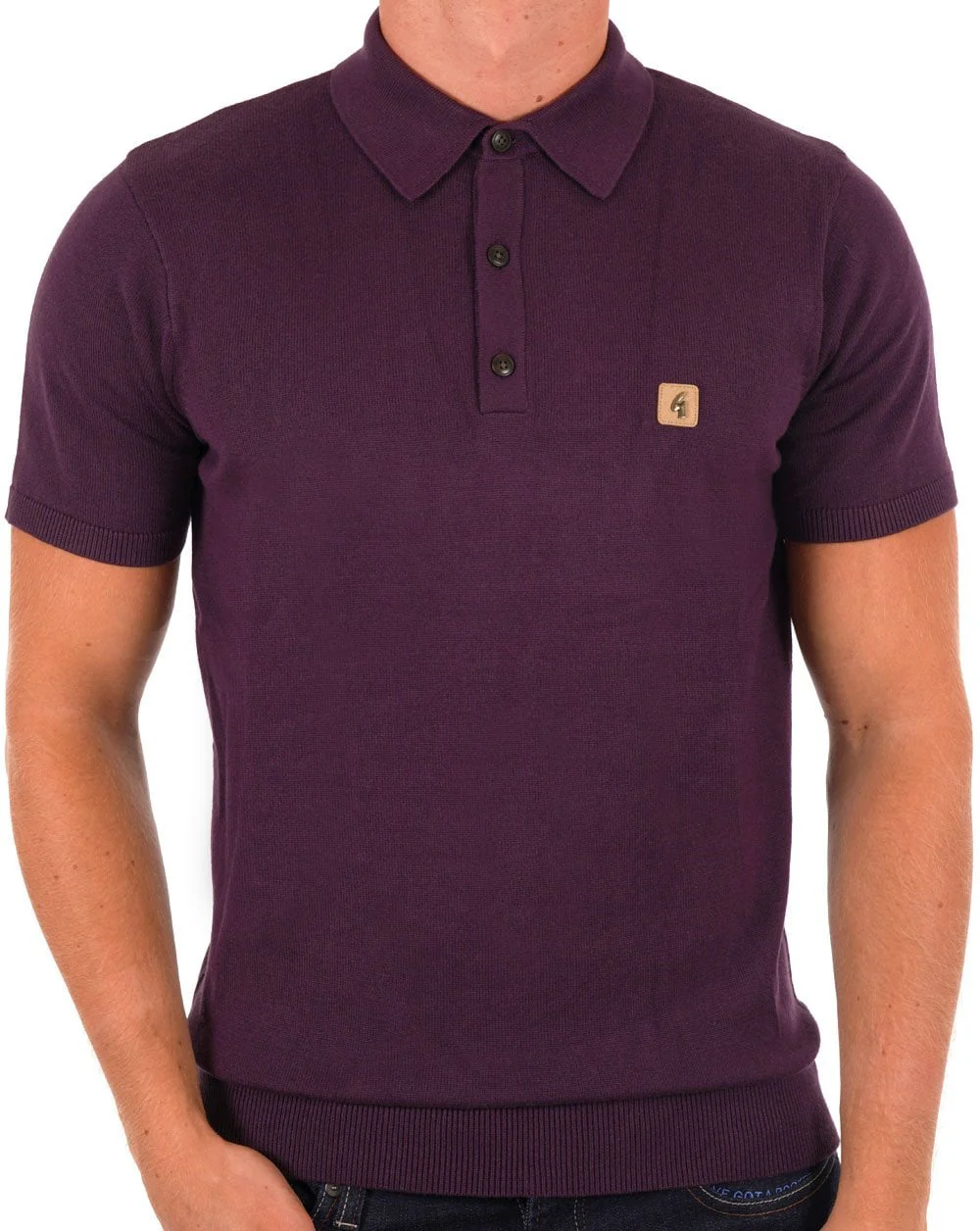 Gabicci Vintage Jackson Knitted Polo Grape - Image 4