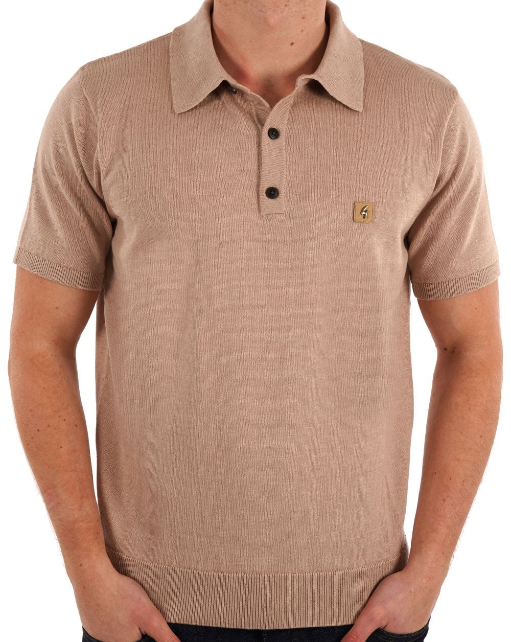 Gabicci Vintage Jackson Knitted Polo Light Sand - Image 3