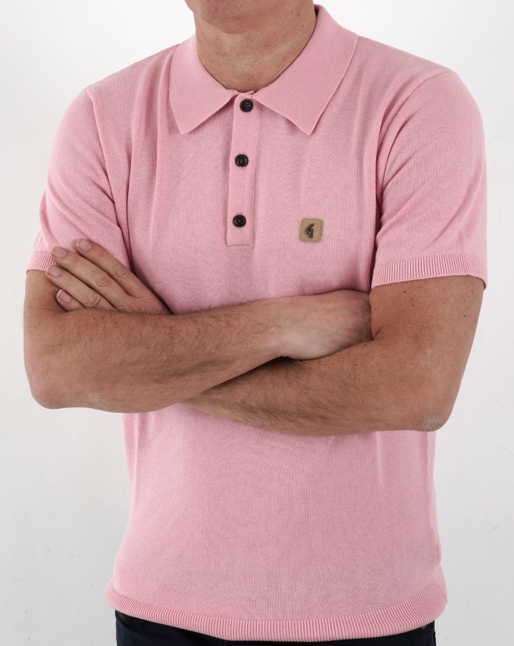 Gabicci Vintage Jackson Knitted Polo Pink - Image 3