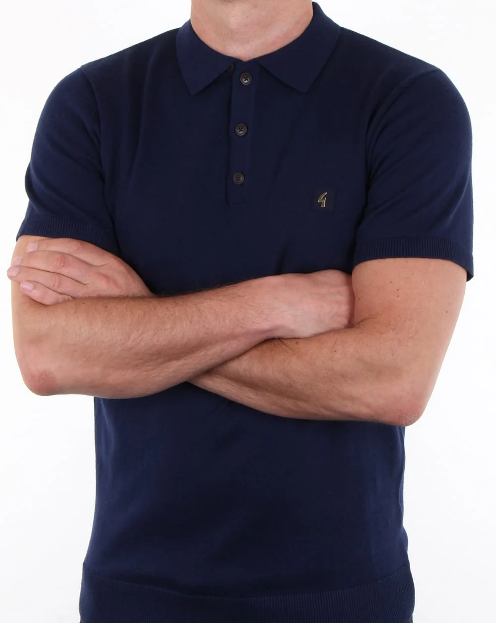 Gabicci Vintage Jackson Knitted Polo Shirt Mid Blue - Image 3