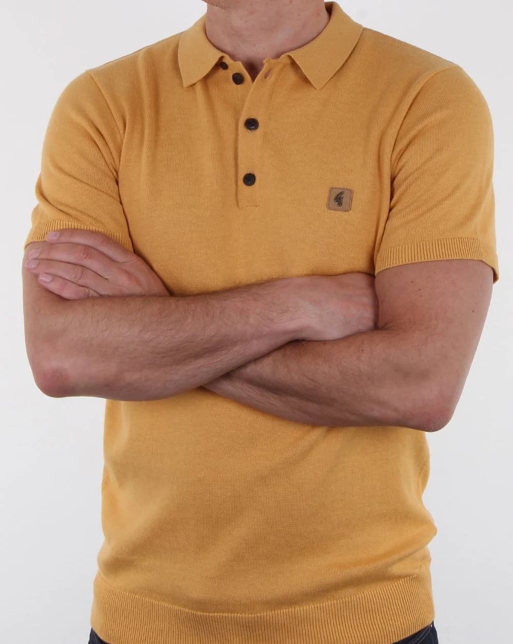 Gabicci Vintage Jackson Knitted Polo Shirt Mustard - Image 3