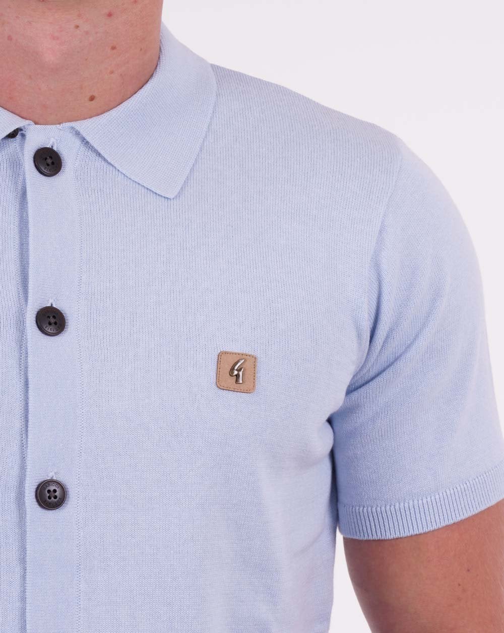Gabicci Vintage Knitted Cardi Polo Shirt Sky - Image 2