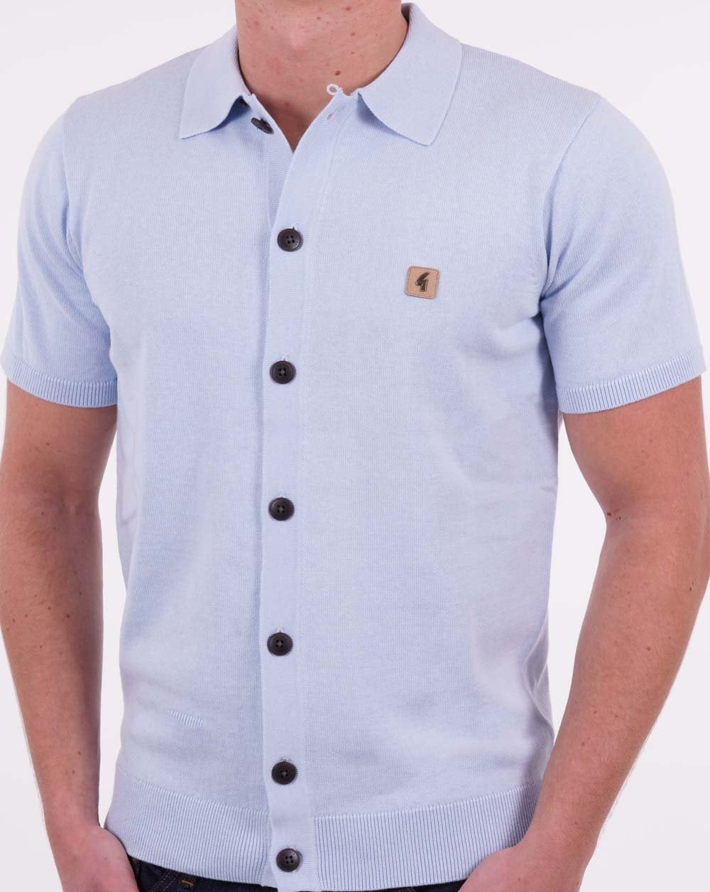 Gabicci Vintage Knitted Cardi Polo Shirt Sky - Image 3