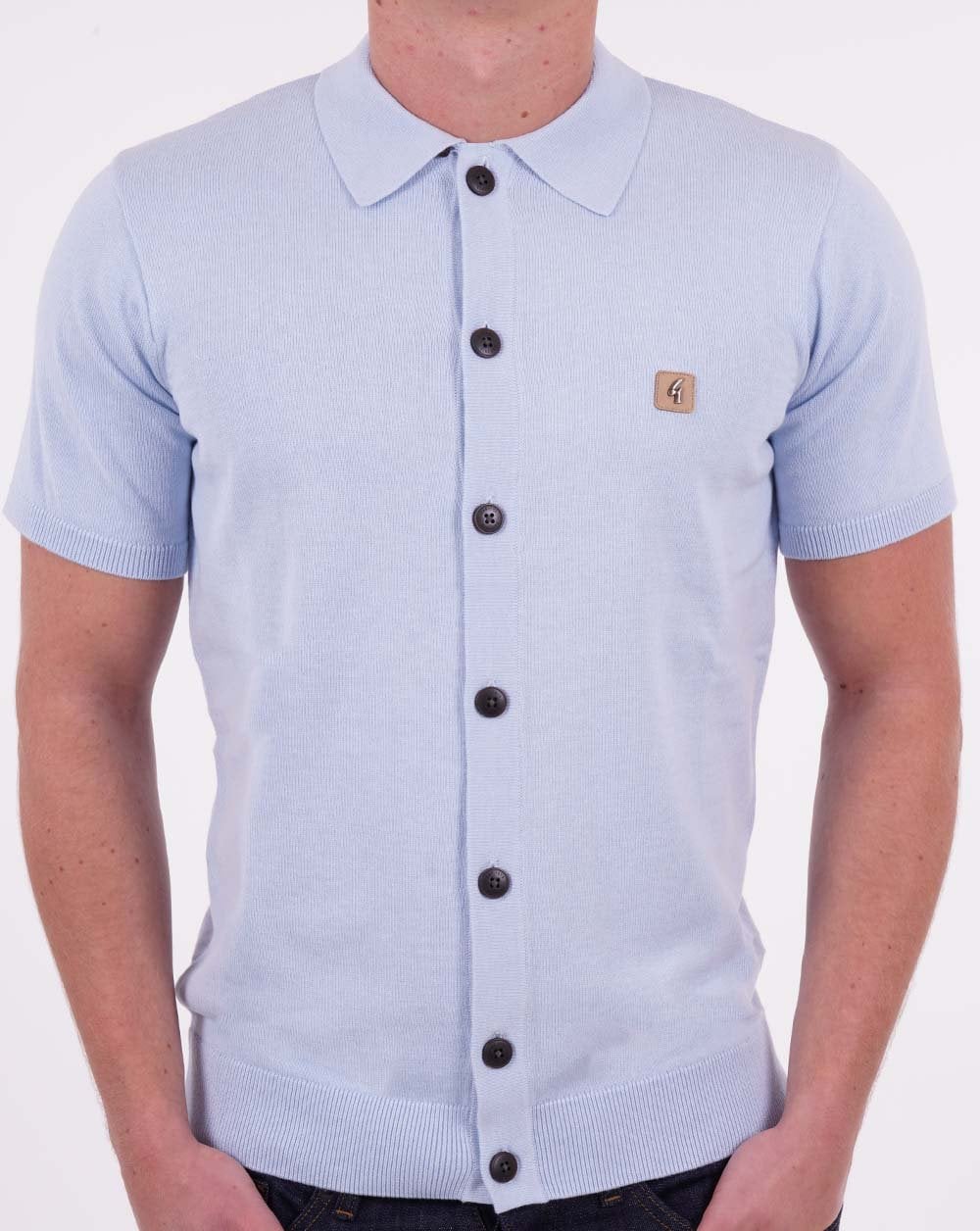 Gabicci Vintage Knitted Cardi Polo Shirt Sky - Image 4