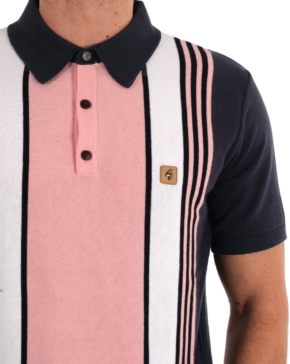 Gabicci Vintage Knitted Polo Navy Pink Striped - Image 2