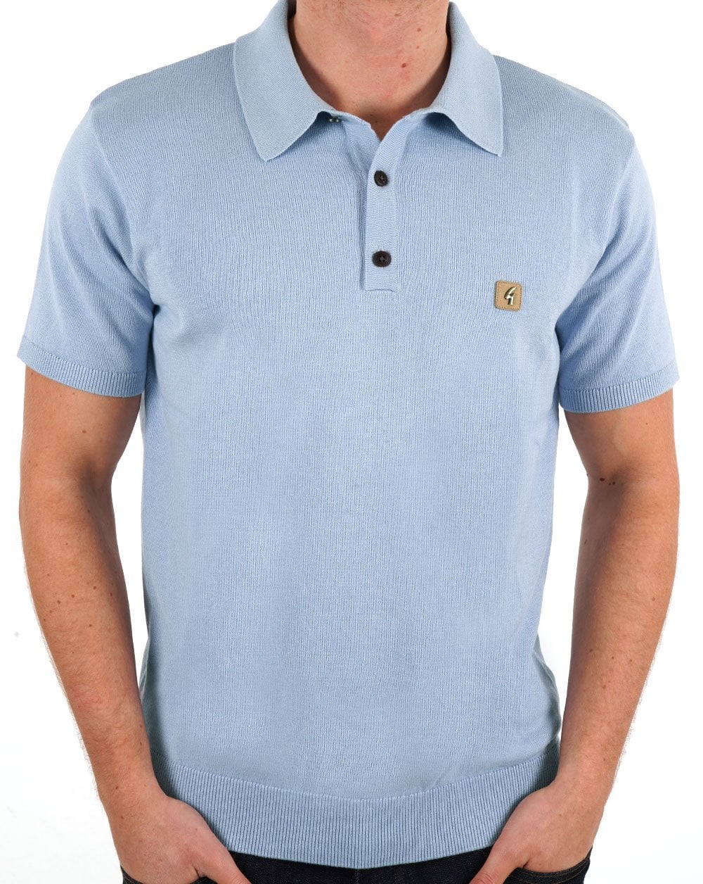 Gabicci Vintage Knitted Polo Sky - Image 3