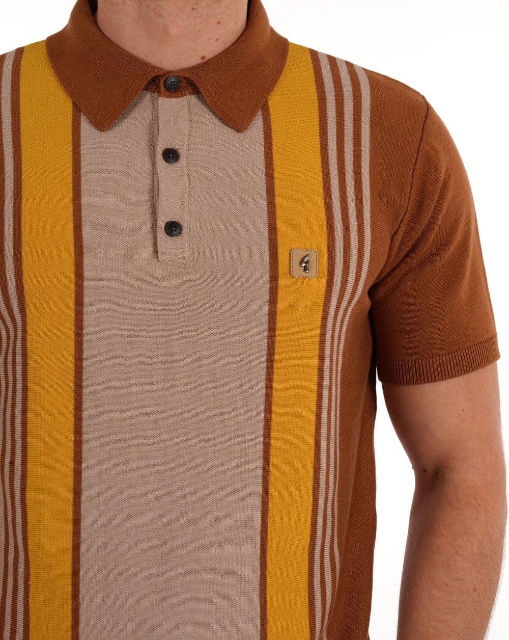 Gabicci Vintage Knitted Polo Walnut Striped - Image 2
