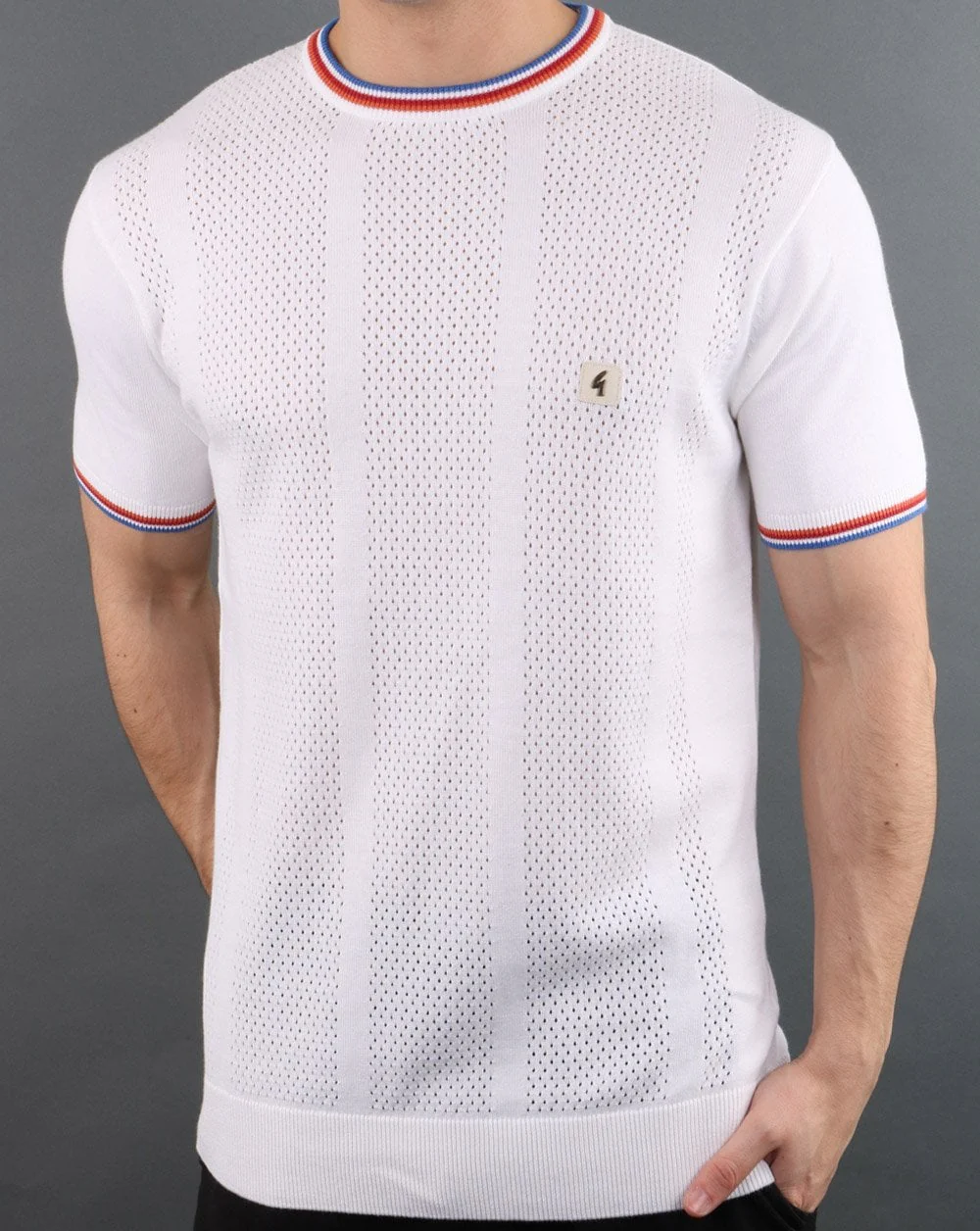 Gabicci Vintage knitted retro T-Shirt White