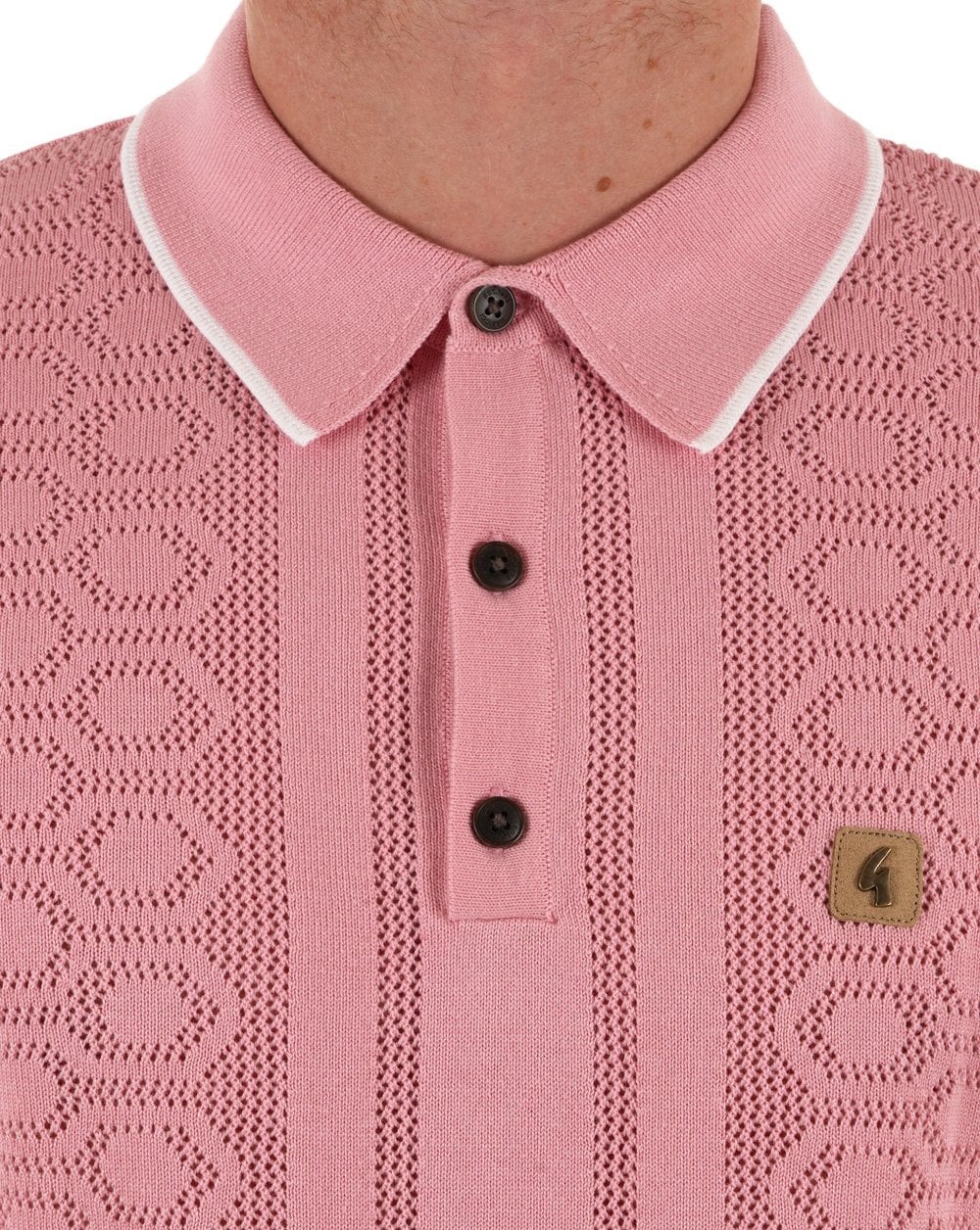 Gabicci Vintage Knitted Weave Polo Shirt Pink - Image 2
