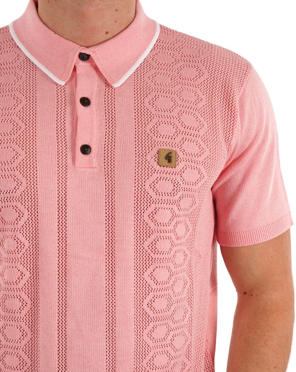 Gabicci Vintage Knitted Weave Polo Soft Pink - Image 2